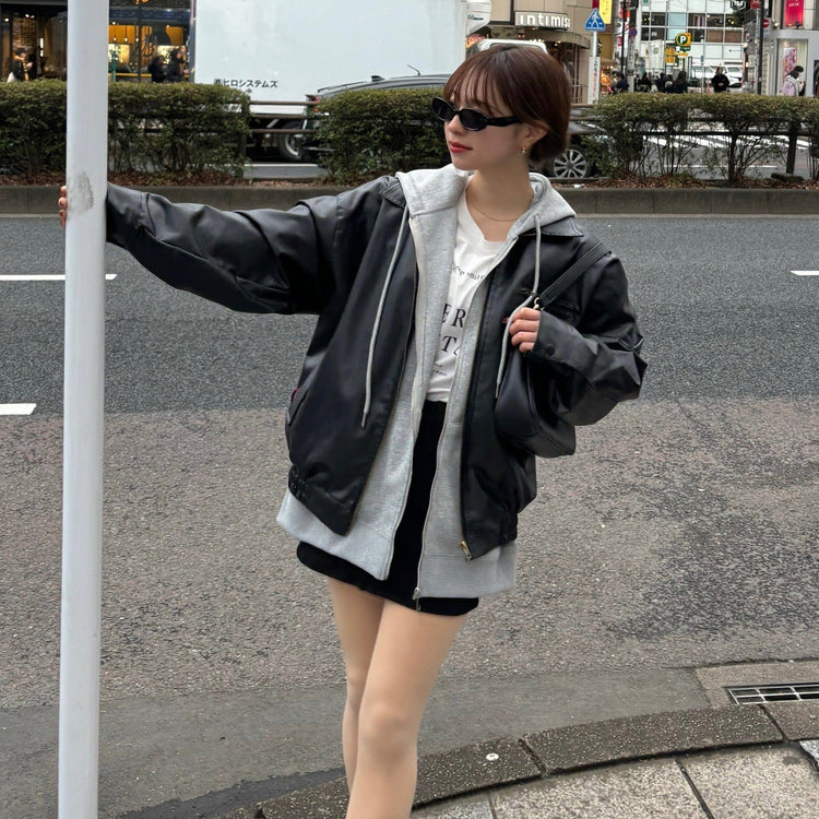 レザーライクオーバージャケットセットアップ レザーライクオーバージャケットセットアップ