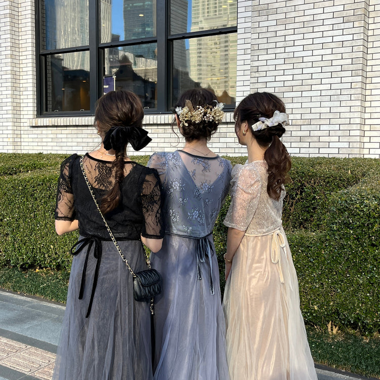 パーティードレス 演奏会ドレス Aラインドレス 韓国 結婚式 ロング 花柄 黒